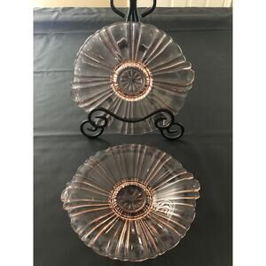 2 Anchor hocking, old, café, pink depression, glass dish tab handles￼l